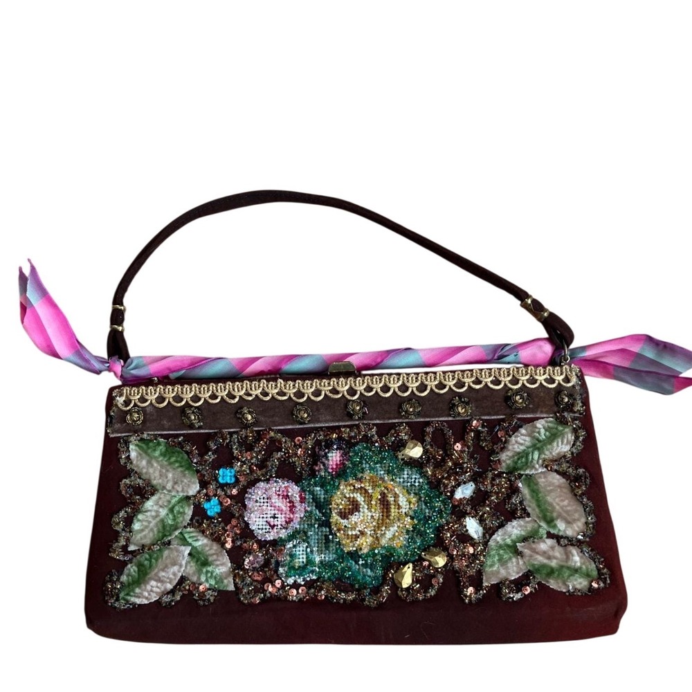Hand Decorated Original Beaded Floral Clutch Evening Handbag Embellished‎